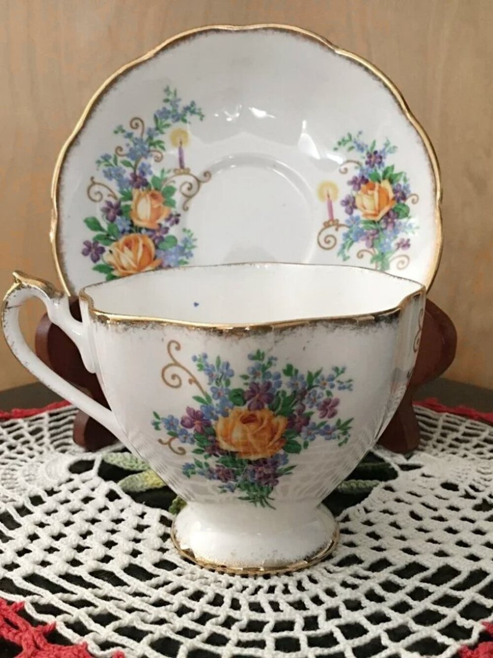 Queen Anne England Bone China Happy Anniversary Teacup Saucer Regencycore